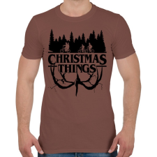 PRINTFASHION Stranger things Christmas things fekete - Férfi póló - Mogyoróbarna férfi póló
