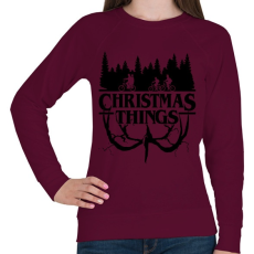 PRINTFASHION Stranger things Christmas things fekete - Női pulóver - Bordó