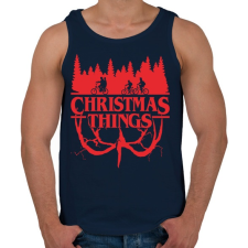 PRINTFASHION Stranger things christmas things piros - Férfi atléta - Sötétkék atléta, trikó