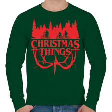 PRINTFASHION Stranger things christmas things piros - Férfi pulóver - Sötétzöld férfi pulóver, kardigán