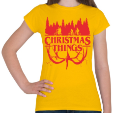 PRINTFASHION Stranger things christmas things piros - Női póló - Sárga