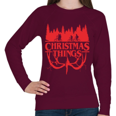 PRINTFASHION Stranger things christmas things piros - Női pulóver - Bordó