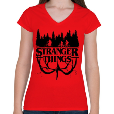 PRINTFASHION Stranger Things fekete - Női V-nyakú póló - Piros női póló
