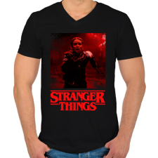 PRINTFASHION stranger things - Férfi V-nyakú póló - Fekete férfi póló