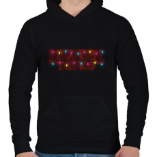 PRINTFASHION Stranger things karácsonyi fények - Férfi kapucnis pulóver - Fekete