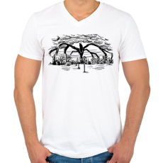 PRINTFASHION Stranger Things Shadow Monster - Férfi V-nyakú póló - Fehér