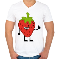 PRINTFASHION Strawberry  - Férfi V-nyakú póló - Fehér férfi póló