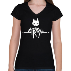 PRINTFASHION Stray - Női V-nyakú póló - Fekete