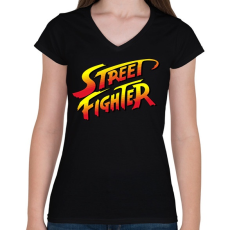 PRINTFASHION Street Fighter - Női V-nyakú póló - Fekete
