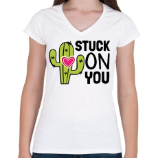 PRINTFASHION Stuck on you - Női V-nyakú póló - Fehér