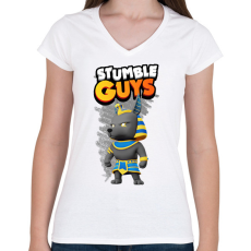 PRINTFASHION Stumble guys anubis - Női V-nyakú póló - Fehér