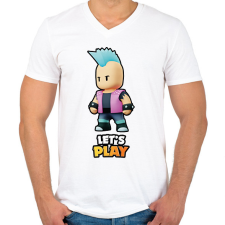 PRINTFASHION Stumble Guys - Cyberpunk - Férfi V-nyakú póló - Fehér férfi póló