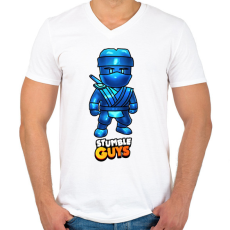 PRINTFASHION Stumble guys - Dynamitron - Férfi V-nyakú póló - Fehér
