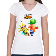 PRINTFASHION Stumble Guys game - Női V-nyakú póló - Fehér