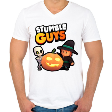 PRINTFASHION Stumble guys halloween - Férfi V-nyakú póló - Fehér férfi póló