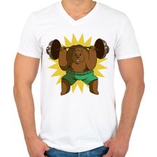 PRINTFASHION Súlyemelő medve - Férfi V-nyakú póló - Fehér férfi póló