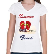 PRINTFASHION summer beach - Női V-nyakú póló - Fehér