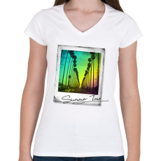 PRINTFASHION Summer Time - Női V-nyakú póló - Fehér