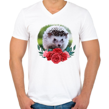 PRINTFASHION Süni virággal - Férfi V-nyakú póló - Fehér férfi póló