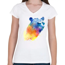 PRINTFASHION Sunny bear - Női V-nyakú póló - Fehér női póló