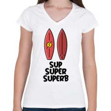 PRINTFASHION SUP SUPER SUPERB - Női V-nyakú póló - Fehér női póló