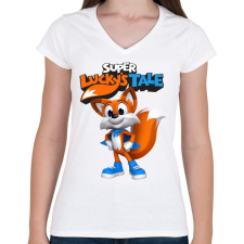 PRINTFASHION Super Lucky's Tale - Női V-nyakú póló - Fehér női póló