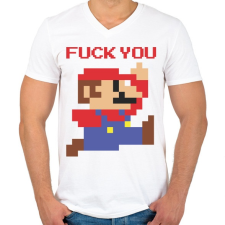 PRINTFASHION Super Mario - Fuck You - Férfi V-nyakú póló - Fehér férfi póló