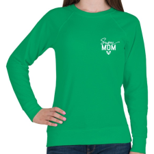 PRINTFASHION Super mom fehér - Női pulóver - Zöld női pulóver, kardigán