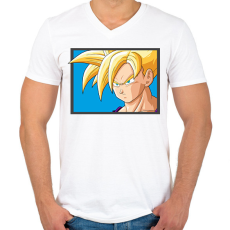 PRINTFASHION Super Saiyan Goku - Férfi V-nyakú póló - Fehér