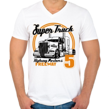 PRINTFASHION Super Truck Highway - Férfi V-nyakú póló - Fehér férfi póló
