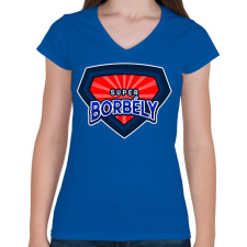 PRINTFASHION SUPERBORBÉLY - Női V-nyakú póló - Királykék női póló