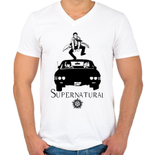 PRINTFASHION SUPERNATURAL RAJZ - Férfi V-nyakú póló - Fehér férfi póló