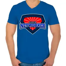 PRINTFASHION SUPERNETWORKER - Férfi V-nyakú póló - Királykék férfi póló