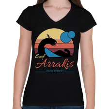 PRINTFASHION Surf Arrakis - Női V-nyakú póló - Fekete női póló