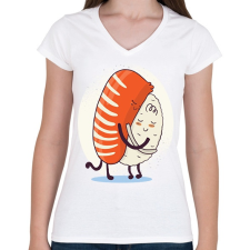 PRINTFASHION Sushi LOVE - Női V-nyakú póló - Fehér női póló