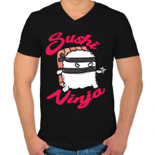 PRINTFASHION Sushi ninja - Férfi V-nyakú póló - Fekete férfi póló