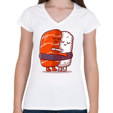 PRINTFASHION Sushi ölelés - Női V-nyakú póló - Fehér női póló