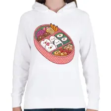 PRINTFASHION Sushi tál - Női kapucnis pulóver - Fehér női pulóver, kardigán
