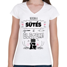 PRINTFASHION Sütés az életem - Női V-nyakú póló - Fehér női póló