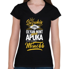 PRINTFASHION Suzukis apuka - Női V-nyakú póló - Fekete