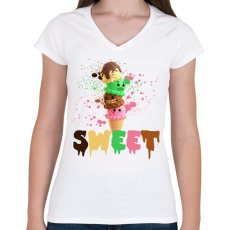 PRINTFASHION SWEET - Női V-nyakú póló - Fehér