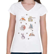 PRINTFASHION Sweet travel - Női V-nyakú póló - Fehér női póló