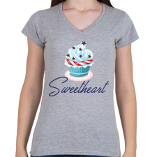 PRINTFASHION Sweetheart - Női V-nyakú póló - Sport szürke női póló