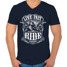 PRINTFASHION Szabad motoros - Férfi V-nyakú póló - Sötétkék férfi póló