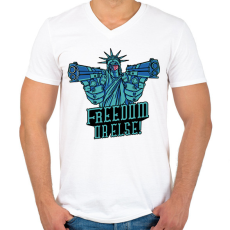 PRINTFASHION Szabadság - Férfi V-nyakú póló - Fehér