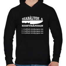 PRINTFASHION Szabályok a konyhámban - Férfi kapucnis pulóver - Fekete férfi pulóver, kardigán