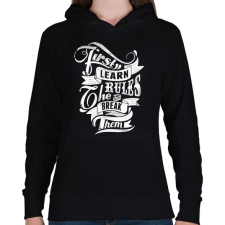 PRINTFASHION Szabályok - Női kapucnis pulóver - Fekete női pulóver, kardigán