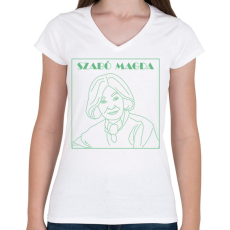 PRINTFASHION Szabó Magda - Női V-nyakú póló - Fehér