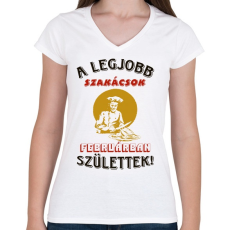 PRINTFASHION Szakács szülinapja február - Női V-nyakú póló - Fehér