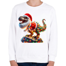 PRINTFASHION Szakállas Tirex dinoszaurusz mikulás sapkában - karácsonyi - Gyerek pulóver - Fehér gyerek pulóver, kardigán